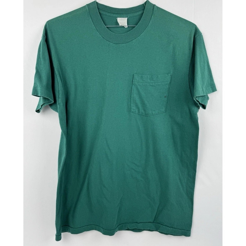 VTG Fruit Of The Loom Pocket T-Shirt Medium Green 90s S.S. Indie Skater Grunge